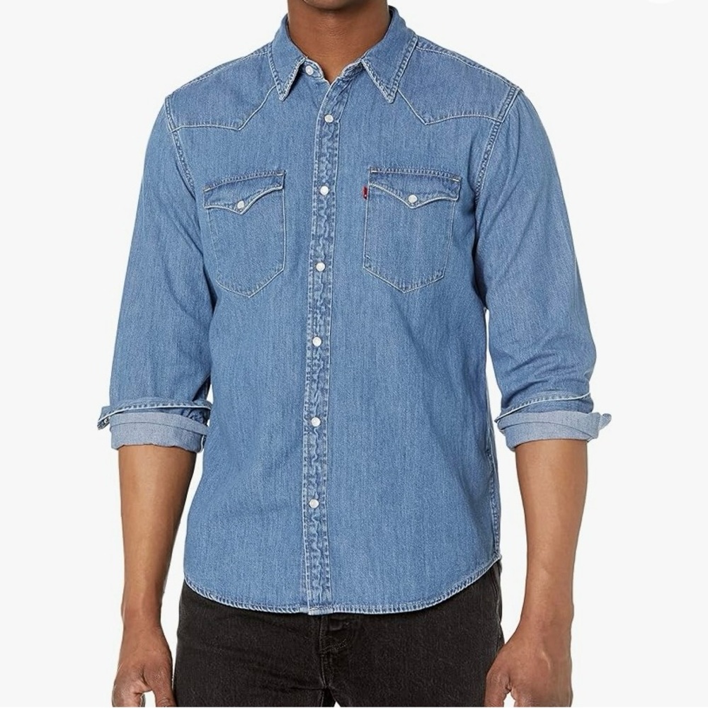 Levi's Men's Classic Western Pearl Button Down Denim Shirt Shacket Size 3X